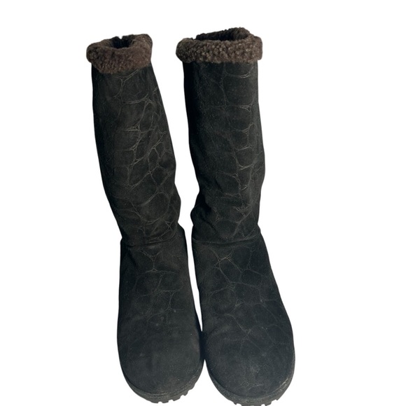 Stuart Weitzman Black Mid Calf Black Suede Pull On Boots Sz 8 - Picture 4 of 13
